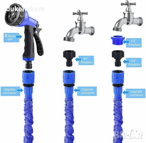 Разтегаем градински маркуч, 30 метра, с пистолет, снимка 2 - Градински инструменти - 52195242