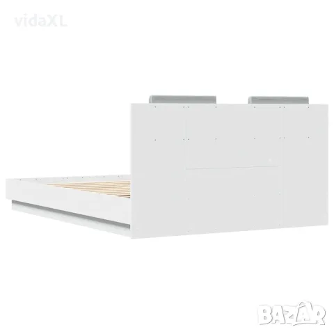 vidaXL Рамка за легло с табла и LED осветление, бяла, 120x200 см, снимка 8 - Спални и легла - 56146767