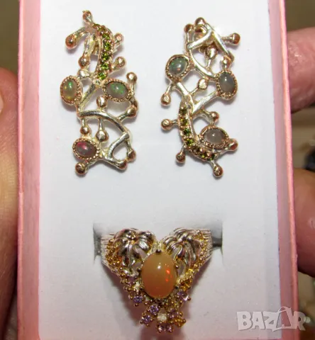 Пръстен и обеци с бял етиопски опал