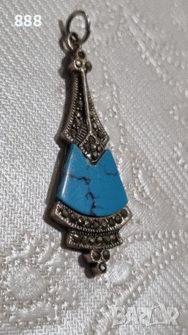 Сребърна висулка 925 проба с тюркоаз и маркизити , снимка 2 - Колиета, медальони, синджири - 44185695