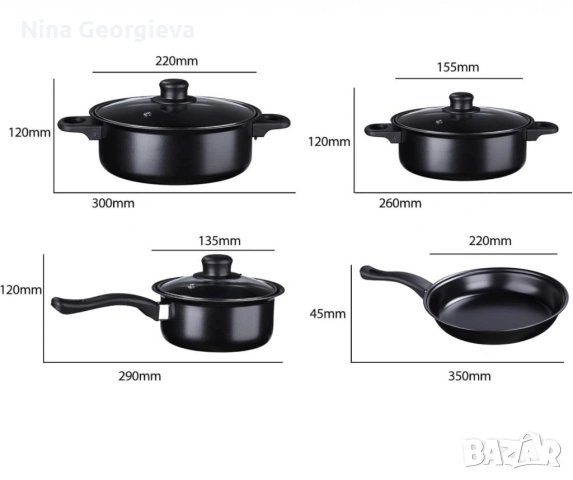 Комплект съдове за готвене от 13 части, незалепващо покритие , снимка 3 - Съдове за готвене - 53851430