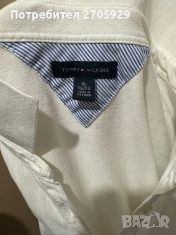 Tommy Hilfiger бяла дамска тениска с яка, размер L/XL, снимка 3 - Тениски - 52220082
