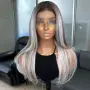 Елегантна сребристо руса перука с тъмни корени - 13×4 Lace Front, снимка 2