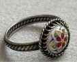 Старинен съветски пръстен с рисуван порцелан , снимка 1