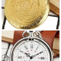 NOUSEG винтидж джобен кварцов часовник с римски цифри+ верижка , снимка 3 - Джобни - 41228584
