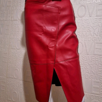 Червена кожена пола , снимка 6 - Поли - 44636913