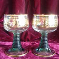 Прекрасни кристални чаши със злато и зелено, снимка 7 - Чаши - 41245921