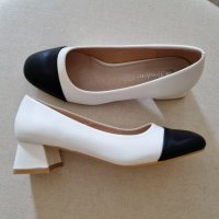 Черно-бели обувки 37 номер ежедневни удобен ток еко кожени  , снимка 4 - Дамски ежедневни обувки - 41655825