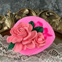 Роза Божур цвете с пъпка и листа силиконов молд форма фондан гипс свещ декор, снимка 1 - Форми - 44423722