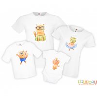 Семеен комплект тениски Watercolor Cats 2 Mommy Daddy Brother Sister Baby, снимка 2 - Тениски - 34276928