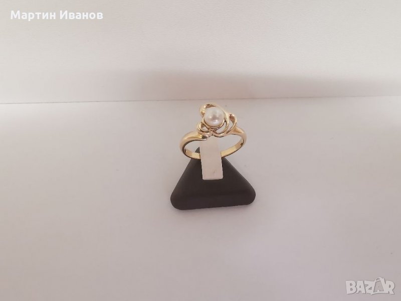 Златен пръстен с бяла перла , снимка 1