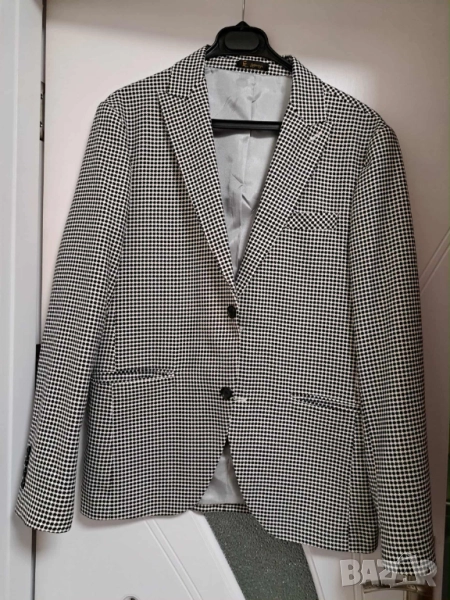 Мъжко официално сако втален модел като ново, черно-бяло каре, снимка 1