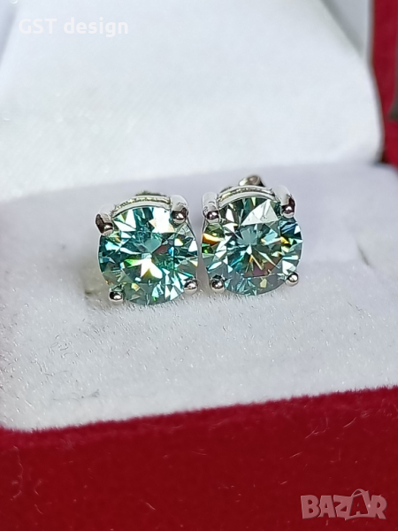 последна бройка уникални 2 карата обеци Фенси Д Мойсанит Диамант Брилянтин фасет Diamond Moissanite , снимка 1