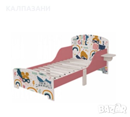 Детско Дървено Легло със Защита от Падане, Ламелна Подматрачна Рамка 140/70 см, Удобна Поставка - SU, снимка 1