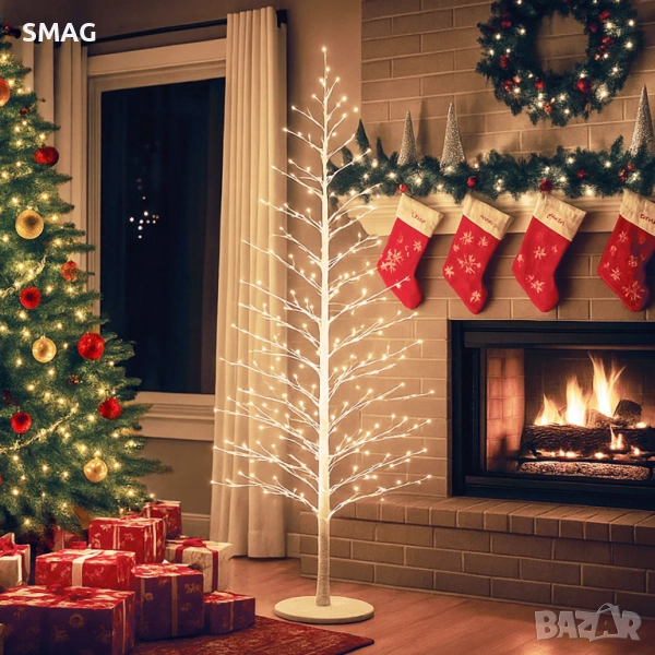 Бяла елха с 870 LED топло бели светлини 180 см_1253809, снимка 1