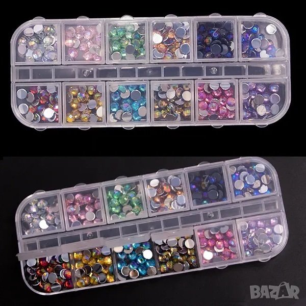 Палитра кръгли цветни камъни за декорация на маникюр № Т08, снимка 1