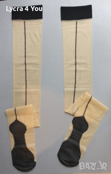 M/L телесни чорапи с черен ръб и стъпало, снимка 1