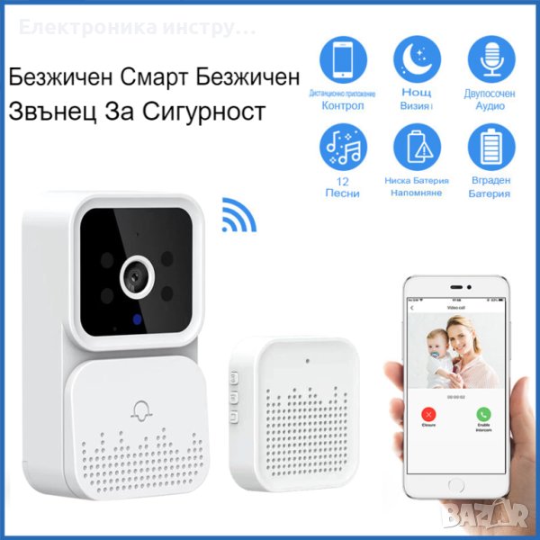 Умен звънец с вградена камера, безжична връзка с телефон TUYA, снимка 1