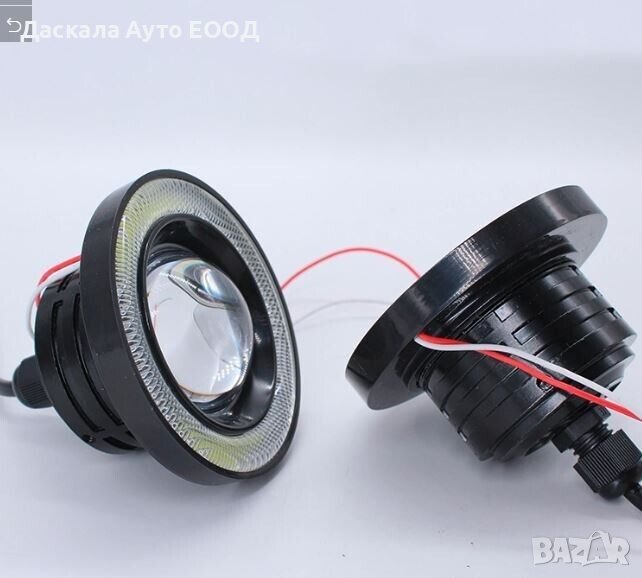 Комплект кръгли 6,4 см LED ЛЕД халогени Лупа с анг.очи за вграждане, снимка 1
