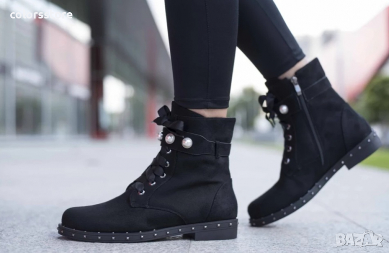 Равни боти черен велур  код LT328, снимка 1