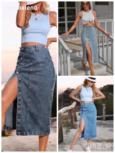 Неправилна дамска дънкова пола с висока талия, 3цвята , снимка 1