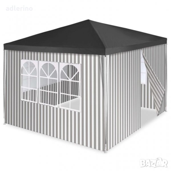 Градински павилион 3 х 3 метра, градинска шатра, шатра с 4 страници, сива райе , снимка 1