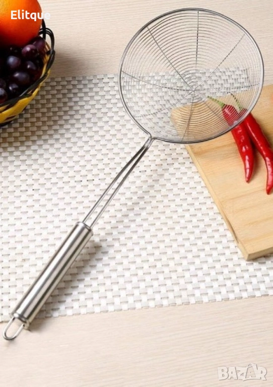 Мрежеста готварска шпатула за отцеждане от неръждаема стомана, 18 или 20 см, снимка 1
