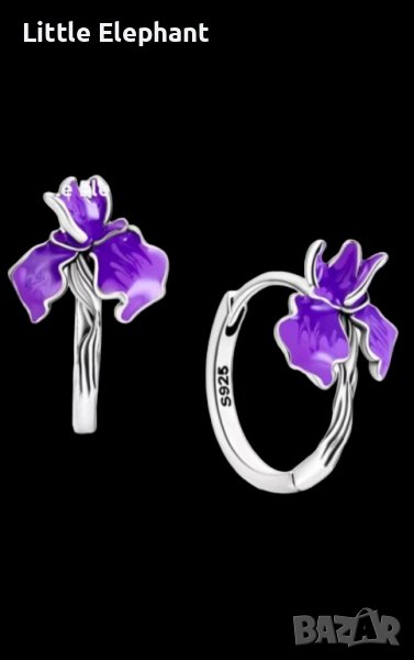 Сребърни халки с цветя,колекция"Flowers",purple/нови, снимка 1