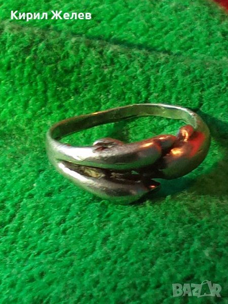 ДЕЛФИНИ - СТАР ФИГУРАЛЕН СРЕБЪРЕН ПРЪСТЕН ВИСОКА ПРОБА СРЕБРО МАЙСТОРСКА ИЗРАБОТКА АНГЛИЯ 26809 , снимка 1