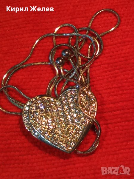 СЪРЦЕВИДЕН СКЪПОЦЕНЕН АРТ МЕДАЛЬОН ПОСРЕБРЕНО КОЛИЕ БЕЛ ЕПОК СТИЛ с ЦИРКОНИ 16886, снимка 1