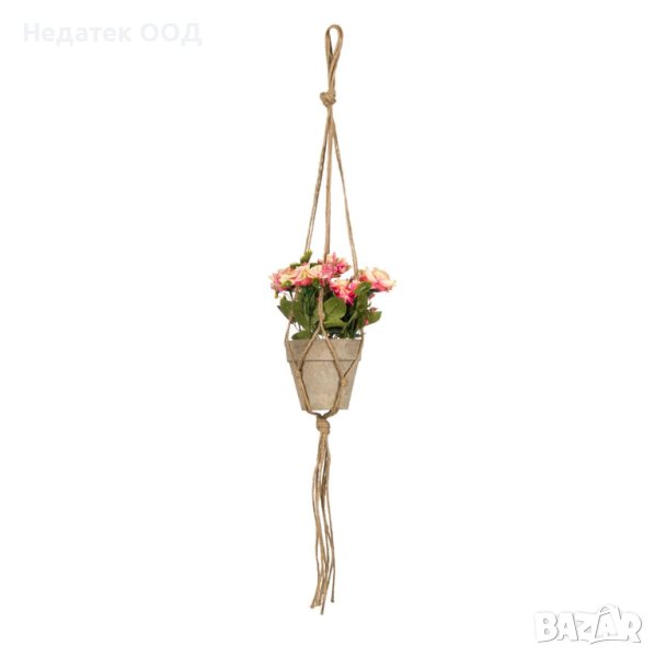 Висяща саксия в макраме с изкуствени рози, 54cм, снимка 1