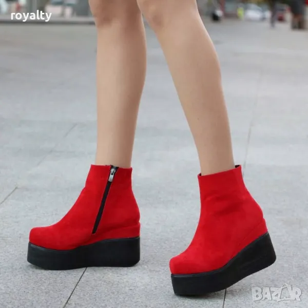 Боти на платформа - Велур, снимка 1