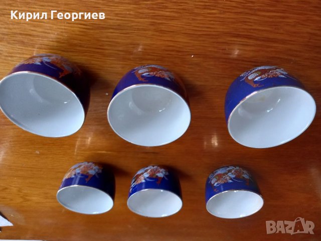 Порцеланов сервиз Пауни от  6 чаши в  кобалтово синьо с 24 карата златно покритие , снимка 2 - Сервизи - 39293836
