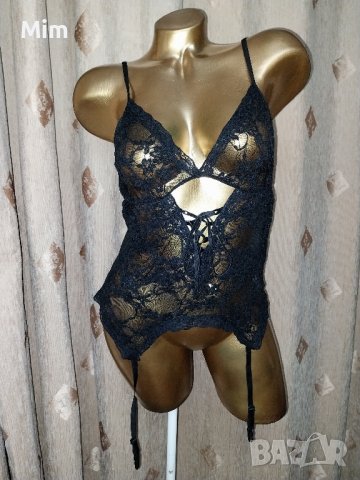 XL Черен дантелен корсет с жартиери за чорапи , снимка 4 - Бельо - 42373072