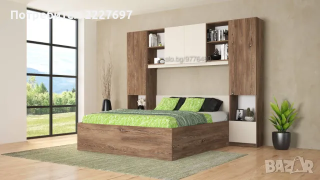 Спалня с надстройка Лора 160/200 см, Повдигащ механизъм, Плавно затваряне, Браун силвърджак/Кашмир