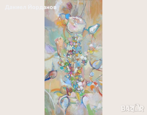 Картина маслени бои на платно "Рози на щастието", 50 х 100 см 