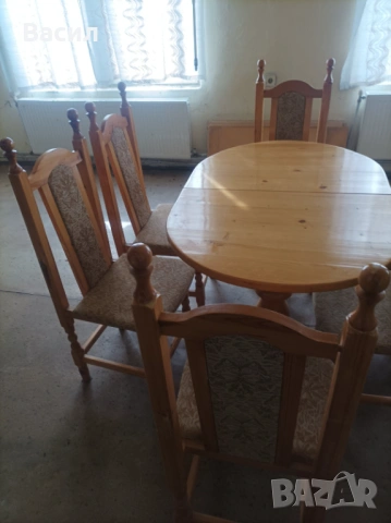 Трапезна разтегателна  маса + 6 стола, снимка 3 - Маси - 53690857