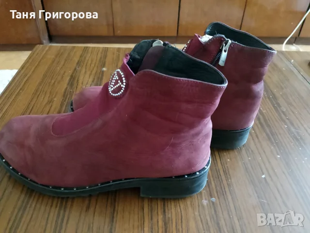 Ниски дамски боти бордо естествен велур, снимка 3 - Дамски боти - 56039985