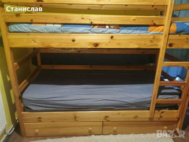 Двуетажно легло - масив, снимка 2 - Спални и легла - 53371731