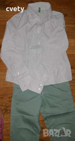 Дънки ZARA и риза Benetton за ръст 140 , снимка 2 - Детски панталони и дънки - 52101186