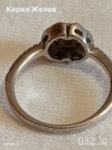 Арт деко винтидж стил сребърен пръстен с осмоъгълен ореол цирконий 43550, снимка 7 - Пръстени - 52717711