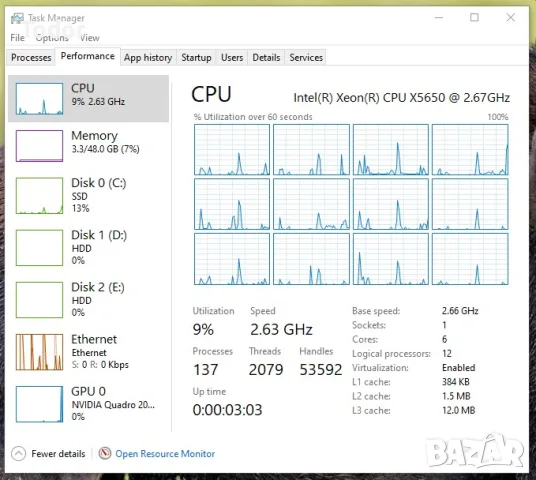 Компютър HP Z400 6 ядра, 48GB DDR3, 2TB HDD, 128GB SSD, снимка 3 - Работни компютри - 55827197