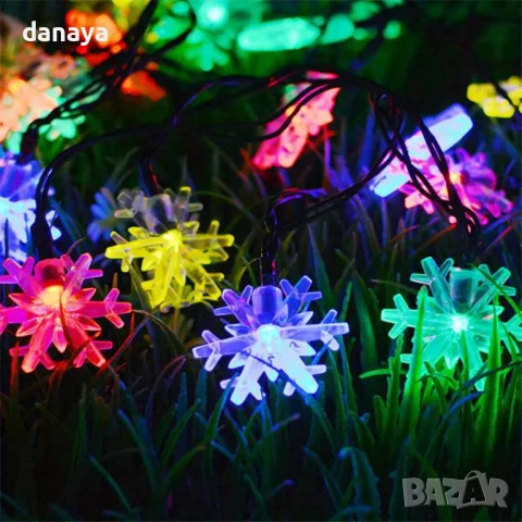 5463 Многоцветни соларни лампички Снежинки, 20 светодиода, снимка 3 - Декорация за дома - 47968728