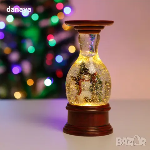 5425 Светещо коледно преспапие Фенер с въртящи се снежинки, 22 см, снимка 2 - Декорация за дома - 47802799