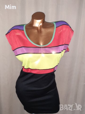 AMISU 34  Черна рокля с прозрачен тюл на бюста , снимка 6 - Рокли - 41260035