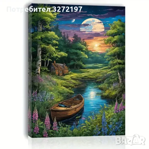 Картина на платно с дървена рамка-Нощен Изглед,30x40 см., снимка 2 - Картини - 48464333