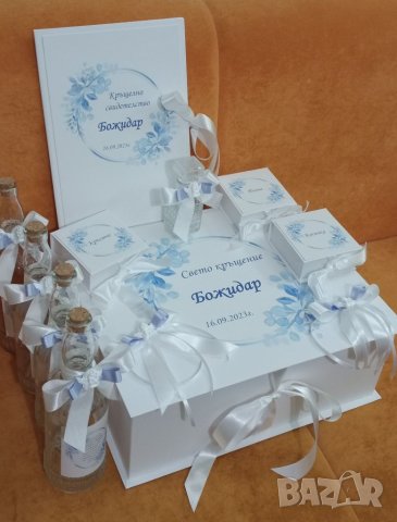 Комплект за кръщене в син цвят, снимка 5 - Подаръци за кръщене - 42010996