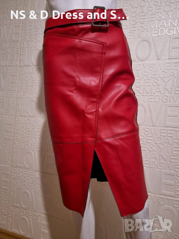 Червена кожена пола , снимка 6 - Поли - 44636913