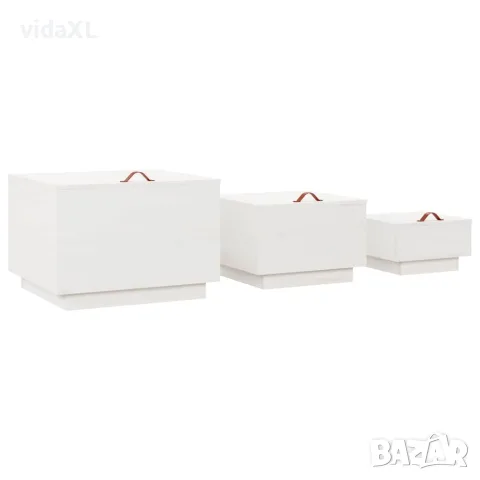 vidaXL Кутии за съхранение с капаци 3 бр бели борова дървесина масив, снимка 5 - Кутии за съхранение - 56148969
