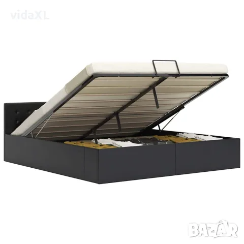 vidaXL Легло с повдигащ механизъм, черно, изкуствена кожа, 160x200 cм